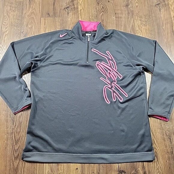 Nike Flight Sweatshirt Mens 2XL Gray Pink Dri Fit Quarter Zip Knit Pullover - Picture 1 of 8